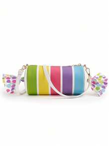 Bolsa Novidade Fofa Colorida em Formato de Doce Listrado, Bolsa Transversal Para Meninas, Clutch de Festa, Bolsa de Ombro de Couro PU de Moda