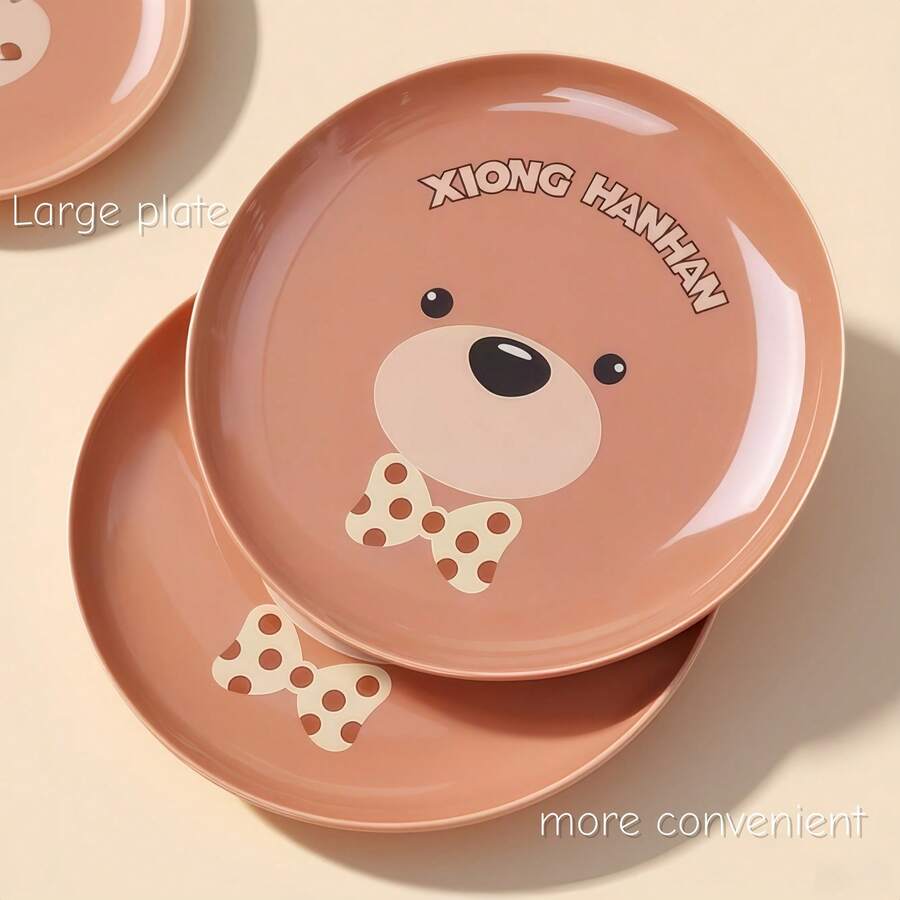 2pcs-10-Inch Cartoon Ceramic Dinner Plates Featuring Cute Little Bears, Ideal For Home Use As Heat-Resistant Breakfast Plates. - Khaki - View 1