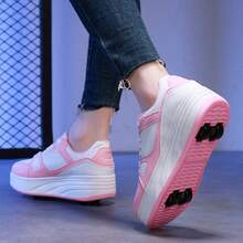 夏季青少年/成人时尚透气低帮旱冰鞋，四轮可拆卸设计，可在旱冰鞋和运动鞋之间转换，男女户外运动旱冰鞋