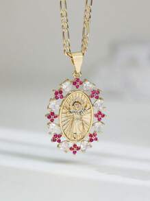 3D Hollow Pendant Virgin Mary Heart Flower Stone Necklace Suitable For Date