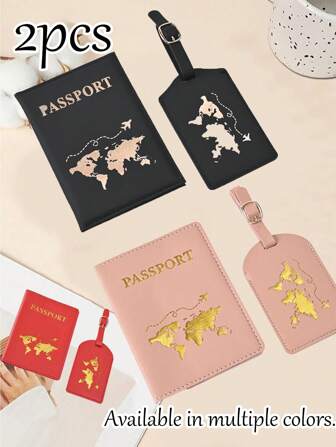 1 Set Esencial para Viaje al Aire Libre y Viaje de Negocios Transfronterizo, Funda Protectora Minimalista para Tarjeta de Información de Pasaporte con Estampado Dorado de Diseño de Mapa, Set Madre-Hijo, Kit de Accesorios de Viaje y Pasaporte de unicolor, Esencial para Vacaciones y Viajes, Portapassaporte para Mujeres