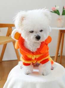 1 件宠物服装，狗/猫服装，适合小狗/小猫的温暖舒适服装，可爱的甜橙色狮子服装，适合秋冬