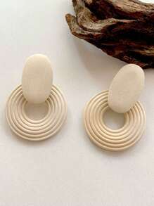 Vintage Geometric Wood Drop Earrings For Women Handmade Brown Color Leaf Shaped Round Circle Wooden Earrings Jewelry