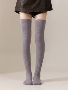 1 Paar Damen einfarbige Überknie-Socken, dicke, warme Wollmischung Strümpfe, minimalistische vielseitige Alltagsstrumpfhosen, kniehohe rutschfeste Beinwärmer, patriotisch/Unabhängigkeitstag elegante, atmungsaktive, weiche, kuschelige gestrickte Oberschenkel-Socken für Herbst/Winter - Verschiedenfarbig - Übersicht 11