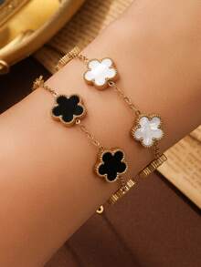 1 pezzo Braccialetto alla moda con decorazione floreale a quadrifoglio, adatto per l'uso quotidiano delle donne