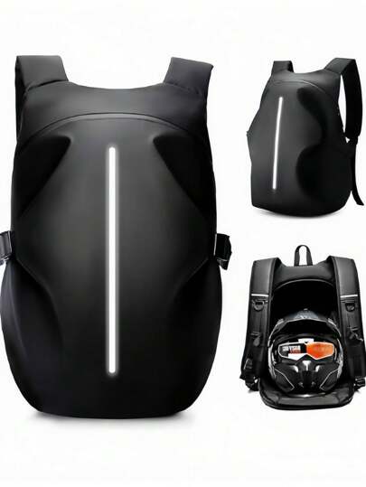 Mochila de motocicleta para hombres, Bolsa para casco de motocicleta, Mochila para casco completo, Bolso de caballero para mujeres, Bolsa de viaje impermeable, Bolsa de viaje para hombres, Mochila de viaje de gran capacidad, Mochila para automóvil con compartimento para casco, Mochila de alta calidad para montar, Bolsa de viaje de motocicleta de gran capacidad, Diseño con tira reflectante, Cierre de con cremallera, Material de PVC - Unisex