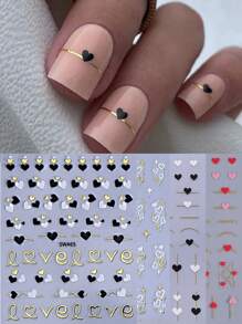 4pcs Simple French Heart Shaped Nail Sticker, Luxury Metallic Shiny Heart Nail Art Stickers 3D Decal DIY For Wedding Valentine's Day Manicure Decoration