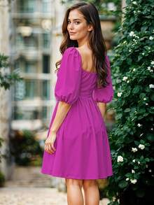Women Short Dresses - Hot Pink - View 2