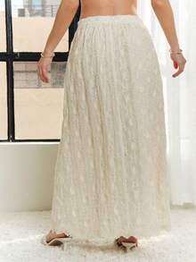 Womens Casual Maxi Skirt Elegant Romantic Floral Embroidered A Line High Waisted Full Length Formal Evening Party Wedding Guest Flowy Cream White Floor Length Summer Spring Special Occasion Swing Dance Skirt - 米色 - 查看 8