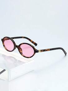 1 件女士时尚独特派对眼镜，适合海滩、户外拍照椭圆形墨镜 - 粉色 - 查看 2