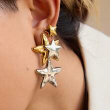 Uworld Silver Metal Heart Star Drop Earrings Stainless Steel Anti Allergy Premium Jewelry Daily Waterproof Stud Earring