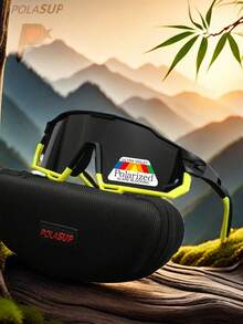 1pc POLASUP Polarized Cycling Glasses, Summer Oversized Sci-Fi Hollow Frame Windproof For Cycling, Outdoor Sports, Hiking (Gift Set Includes EVA Case, Cleaning Cloth, Glasses Strap) - Multicolor - View 9