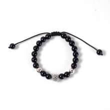 1pc Adjustable Size Micro-Inlaid Copper 10mm Ball Bracelet, Black Color Unisex Couple Bracelet