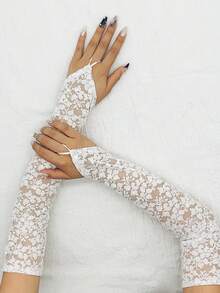 1 Paar lange, modische, sexy Spitzenhandschuhe, Party Kostümzubehör, Armabdeckung für Erwachsene zum Schutz vor Narben/Makeln/Sonne