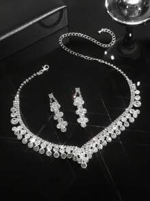 Gorgeous Retro Palace Tear Drop Crystal Rhinestone Necklace Earrings Set For Wife Wedding Anniversary Girl Friend Valentines Gift 3 In 1
