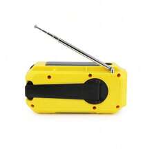 Hand-Crank Radio With NOAA Weather Alerts, Power Bank Functionality, And AM/FM Tuning. Compact Yellow Design, Built-In LED Flashlight, And Rechargeable Battery-Essential For Emergencies, Outdoor Trips, Or Power Outages.