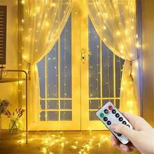 1 件 3x1m/3x2m/3x3m USB 供电窗帘仙女灯串，无需电池，用于婚礼背景、派对墙面装饰，适合圣诞节、感恩节、复活节、万圣节、家居照明，暖白/彩色，8 种模式，节日、情人节、卧室、浪漫求婚、生日、新年、母亲节、斋月装饰，室内/室外使用
