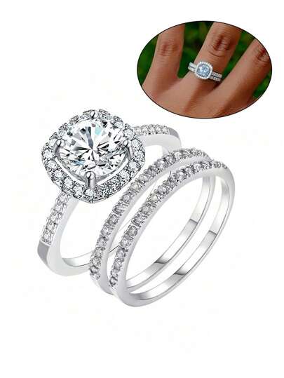 3pcs Vintage Copper Micro-Inlaid Stackable Rings, Simple & Suitable For Daily Wear