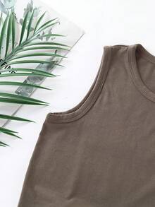 Bộ đồ thường ngày 2 món: Áo phông không tay in hình cây và quần short Hawaii cạp chun cho bé trai - màu nâu - Xem 5