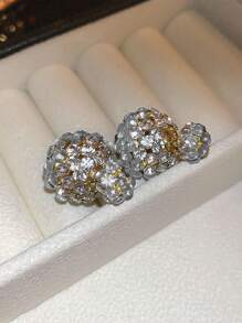 1 Pair Elegant Front & Back Design Rhinestone Stud Earrings, Gift For Women