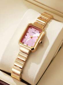 1pc Minimalist Elegant Mixed Bar Scale Square Dial Non-Waterproof Steel Band Quartz Watch, Suitable For Birthday Gift, Back To School Gift, Summer Vacation, Halloween Gift, Year-End Promotion, Singles Day - Gold - View 23