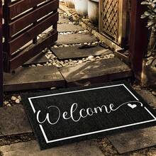 1 件 Welcome 水晶天鹅绒 TPR 防滑门垫，耐脏且易于清洁，适合客厅、卧室、浴室、厨房、家居装饰等室内/室外使用 - 黑與白 - 查看 3