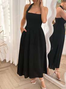 Vestido casual de playa, vacaciones, temperamento elegante, vuelta al colegio, citas, festivales de música, Día de la Madre, temporada de graduación, con cuello colgante y espalda descubierta, talla grande, para mujer