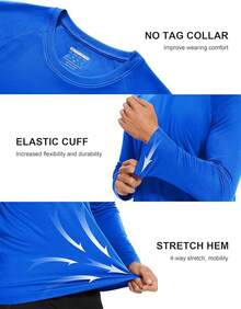 Men's Long Sleeve Shirts UPF 50+ UV Sun Protection Athletic Shirts For Hiking Running Workout Rash Guard-2025 - Bright Blue - View 2