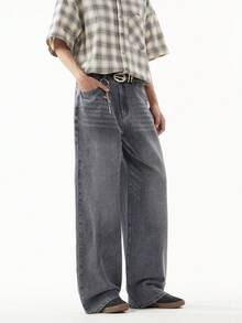 1pc Justice Brother Casual High Street Washed Snowflake Loose Wide-Leg Jeans Pants For Men (Belt And Accessories Not Included) - Grey - View 6