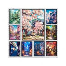 1幅日式街景樱花建筑帆布海报，适合现代客厅家居装饰，秋季风格 - 彩色 - 查看 2