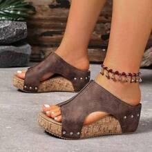 [Vintage Slippers]Elegant High-Quality Women's Slippers With Thick Soles And Wedge Heels, Featuring A Retro Style And Comfortable Design, Single-Foot Sandals. - 棕色 - 查看 3