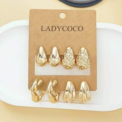 LADYCOCO 4 Pairs Elegant Teardrop Earrings Set, Suitable For Women's Daily Wear, Dates, Parties, Gold Color Jewelry Accessories