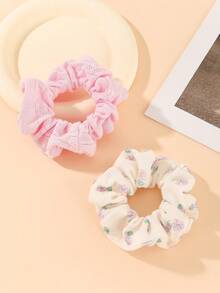 2pcs/Set Original Ditsy Floral Casual Polyester-Spandex Outfit, Ponytail Holders, Hair Elastics, Hair Rope, Hair Bobbles - Violet Purple - View 7