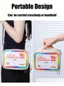 朗格288/240/192/96色直涂式丙烯颜料马克笔，带收纳袋，学生艺术专业绘画彩色软头马克笔，纸张紧密可堆叠，DIY涂鸦涂色书，可用于绘画玻璃、石头，防水人体彩绘笔，圣诞礼物