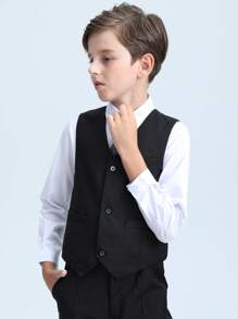 Boys Suit Vest Kids Formal Waistcoat Vest With Pockets Adjustable Back Strap Vest For Wedding Piano Performance Black Size 4-14Y