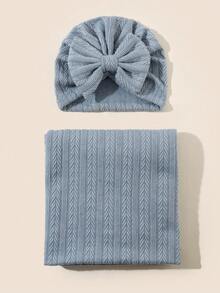 2件套新生儿婴儿襁褓毯和帽子套装，婴儿包巾毯和针织帽套装，适合0-6个月的女婴 - 彩色 - 查看 17