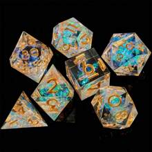 Dice Set - Resin Sharp Edge Handmade 7pcs Polyhedral RPG MTG D&D Dice With Gift Case (Yellow)
