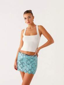 Sequin Skirt For Women-Stretchy Low Waist Bodycon Night Out Party Shine Sparkly Mini Skirts - 綠色 - 查看 3