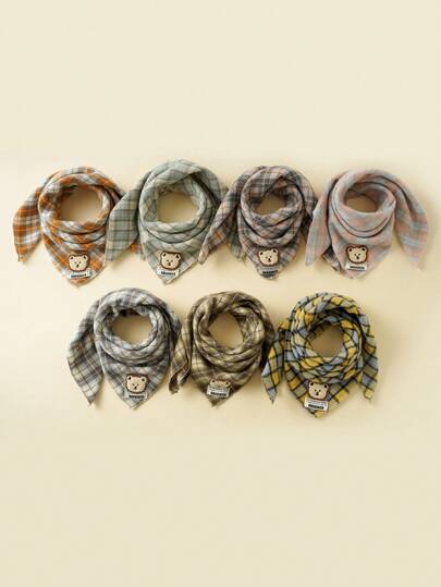 1 buc eșarfă în carouri pentru copii/bebeluși, bandană pătrată cu design moale de ursuleț, confortabilă pentru utilizare zilnică