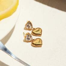 Uworld 闪亮方晶锆石白色锆石耳钉 18K 镀金不锈钢优雅精致日常珠宝礼物 - 金黃色 - 查看 7