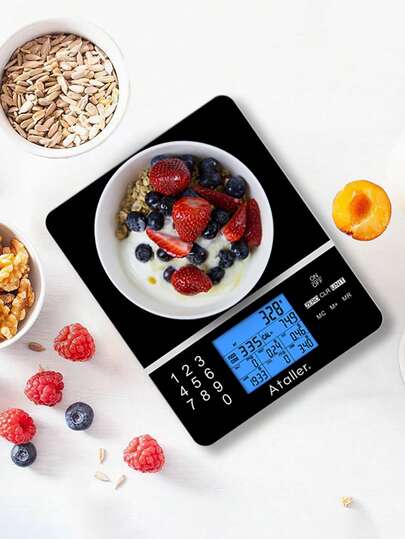 Báscula de alimentos con calculadora nutricional, báscula de cocina digital, básculas de alimentos para cocina, calculadora de calorías para preparación de comidas y pérdida de peso, unidades en libras, gramos, onzas, baterías incluidas