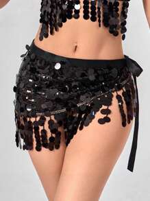 1 件女士肚皮舞亮片臀巾雪纺流苏腰带腰链披肩狂欢节闪亮服装狂欢节舞台舞蹈配饰 - 彩色 - 查看 4