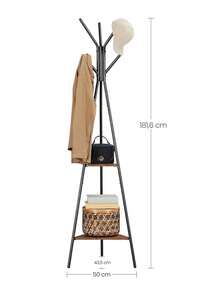 Appendiabiti da Terra, Attaccapanni Autoportante per Salotto, Stile Industriale, con 2 Ripiani, per Vestiti, Cappelli, Borse, Marrone Vintage, Ritorno a Scuola, Regalo Natale - Castano - Visualizzare 8