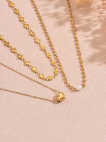 1 套浪漫不锈钢项链套装，适合女性日常佩戴或派对场合 - 金黃色 - 查看 3