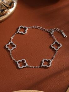 1 件奢华女士三叶草花卉水钻装饰手链，适合日常佩戴 - 手鍊 - 查看 3