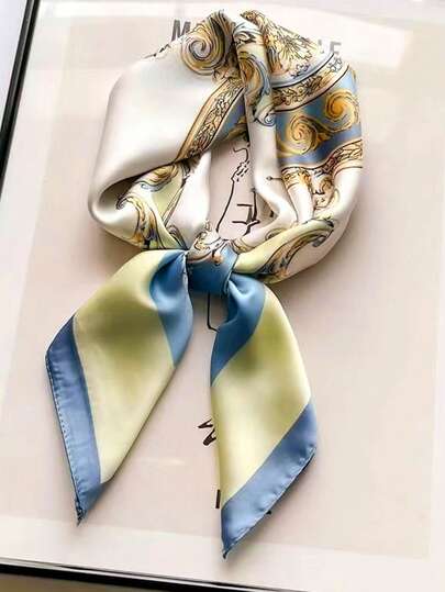 女士腰果印花方巾真丝围巾柔滑面料头巾扎包装饰丝巾围巾适合日常使用