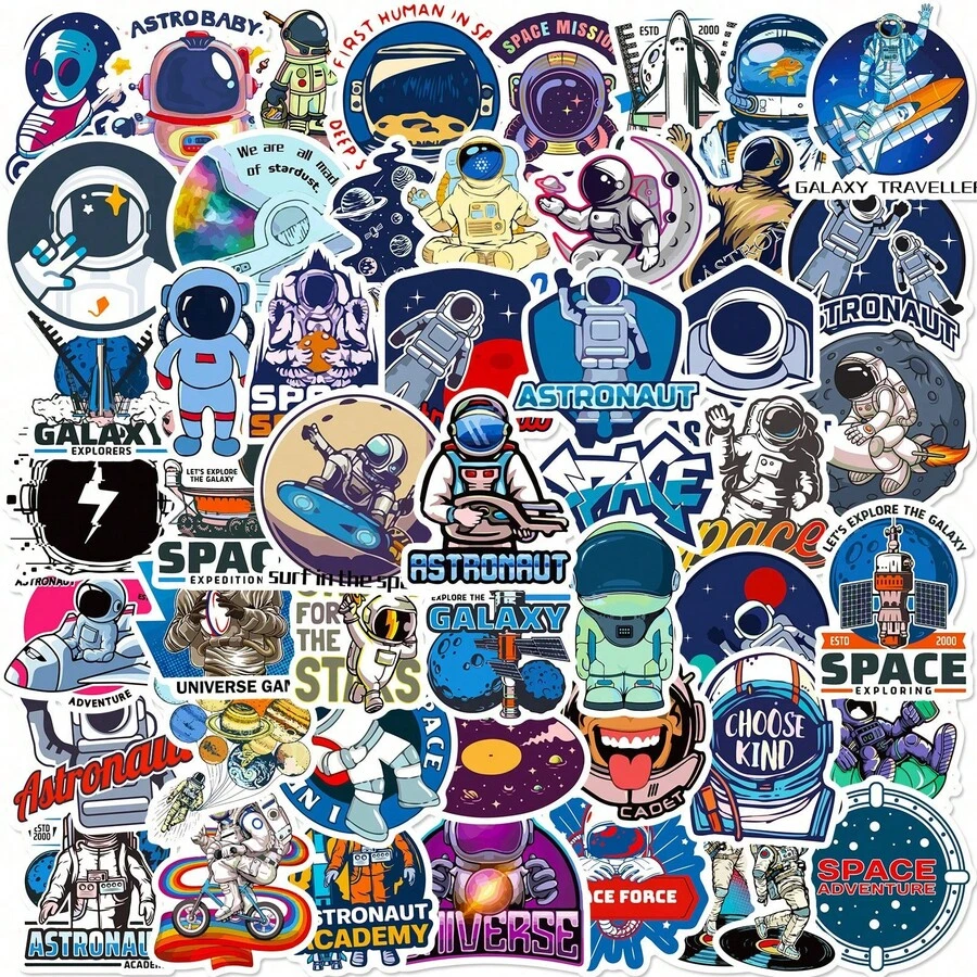 50pcs Outer Space Graffiti Stickers Cartoon Astronaut For DIY Decor ...