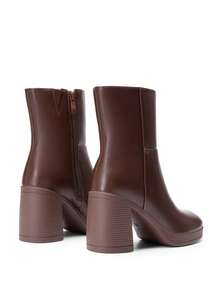 Women's Platform Gogo Ankle Boots Chunky High Heels Square Toe Comfort Party Dress Side Zipper Booties Shoes For Women - 棕色 - 查看 6