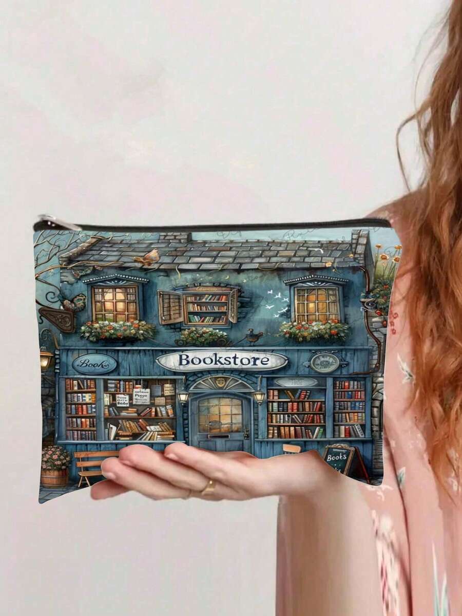 魔法森林之夜化妆包 - 万圣节礼物 - 深绿色包包，饰有奇幻的女巫、猫和月亮图案，拉链设计，可收纳化妆品、铅笔或零食 - 送给姐妹、学生和成年人的完美礼物，多功能化妆包 | 星空艺术 | 拉链封口，大容量化妆包 - 彩色 - 查看 1