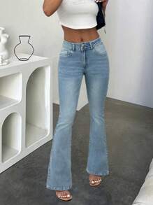 Gränsöverskridande kvinnors fyra säsonger nya millenniumvind Y2K retro temperament bred midja huvudspänne smala låg midja tvättade skinny jeans casual kryddig tjej enkla mångsidiga damjeans - Ljustvätt - Visa 5